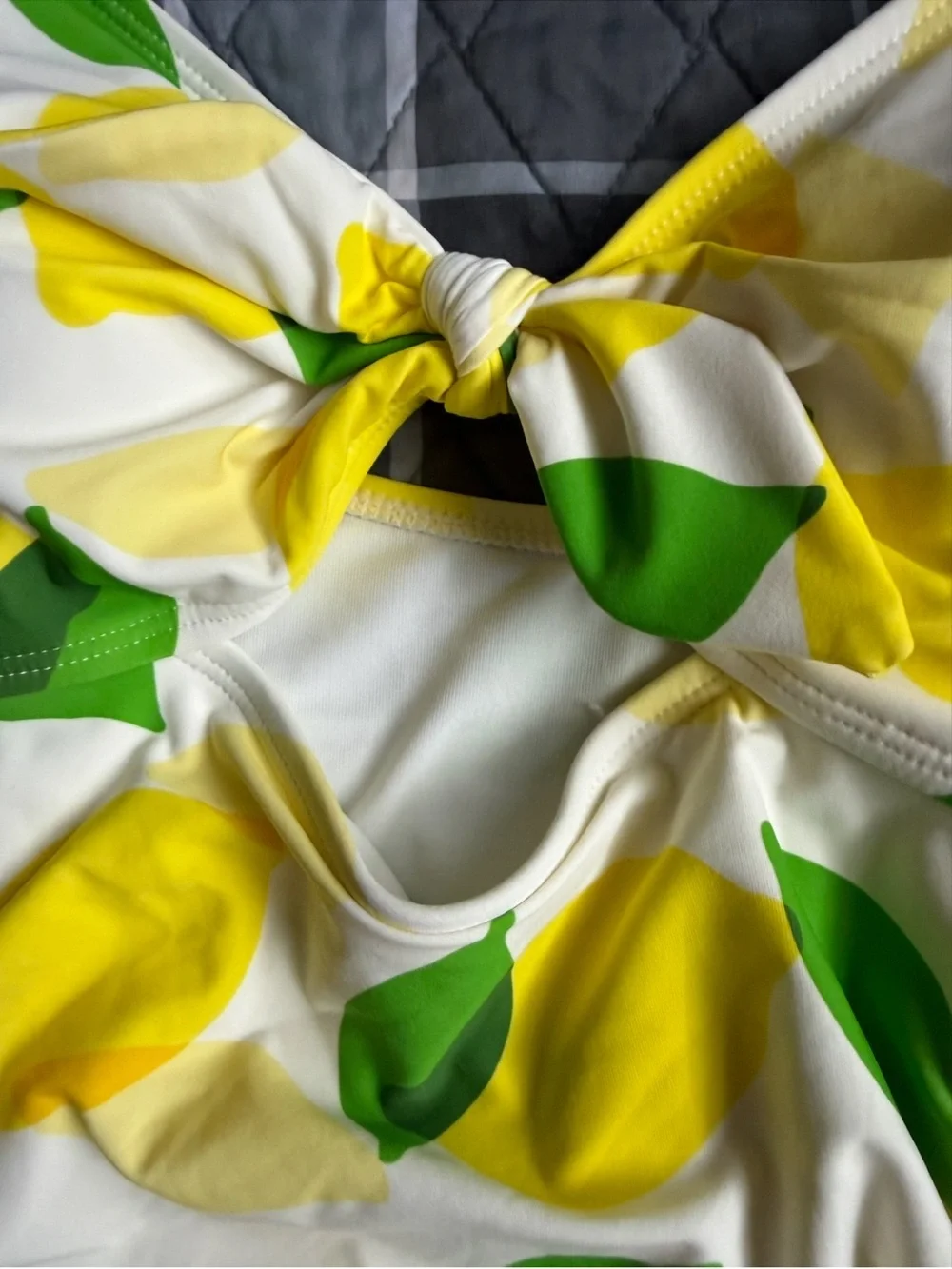 Kate Spade Lemon-Print Tank Swimsuit Green Leaves, Front Tie, Shirred NWT Sz M